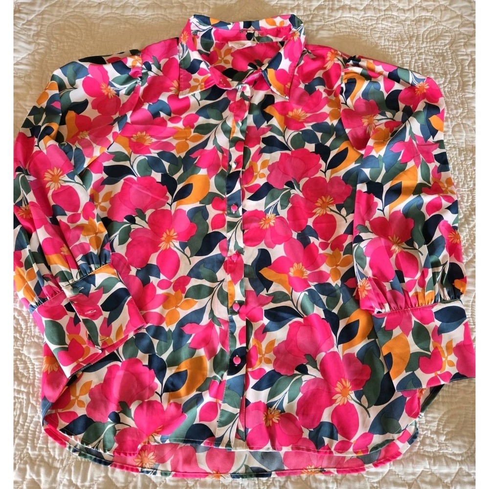 First Love by Lovelyn Floral Button Down Blouse Size 2X Pink Multi IT287 Plus